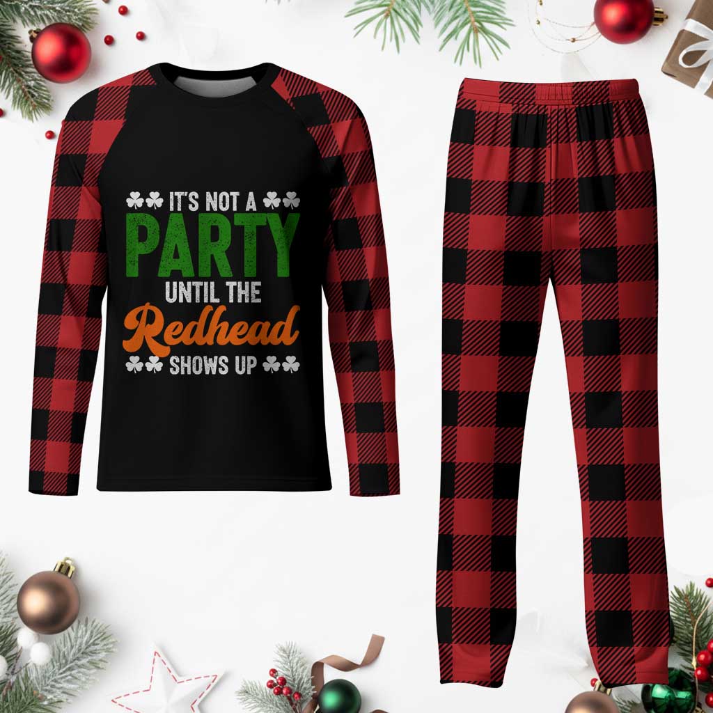 It Is Not A Party Until The Redhead Shows Up Plaid Pajama Set Funny Irish St Patricks Day Shamrock