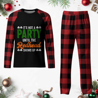 It Is Not A Party Until The Redhead Shows Up Plaid Pajama Set Funny Irish St Patricks Day Shamrock