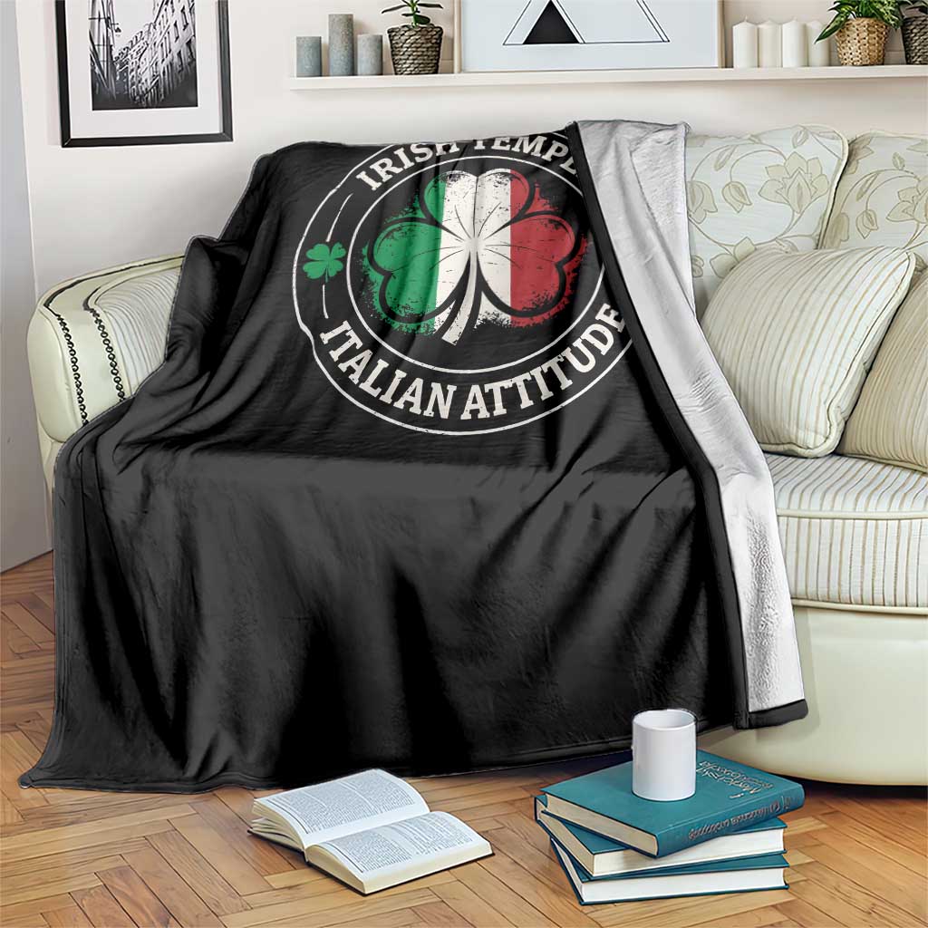 Funny Irish Temper Italian Attitude Throw Blanket Irish Italian Pride Vintage Shamrock