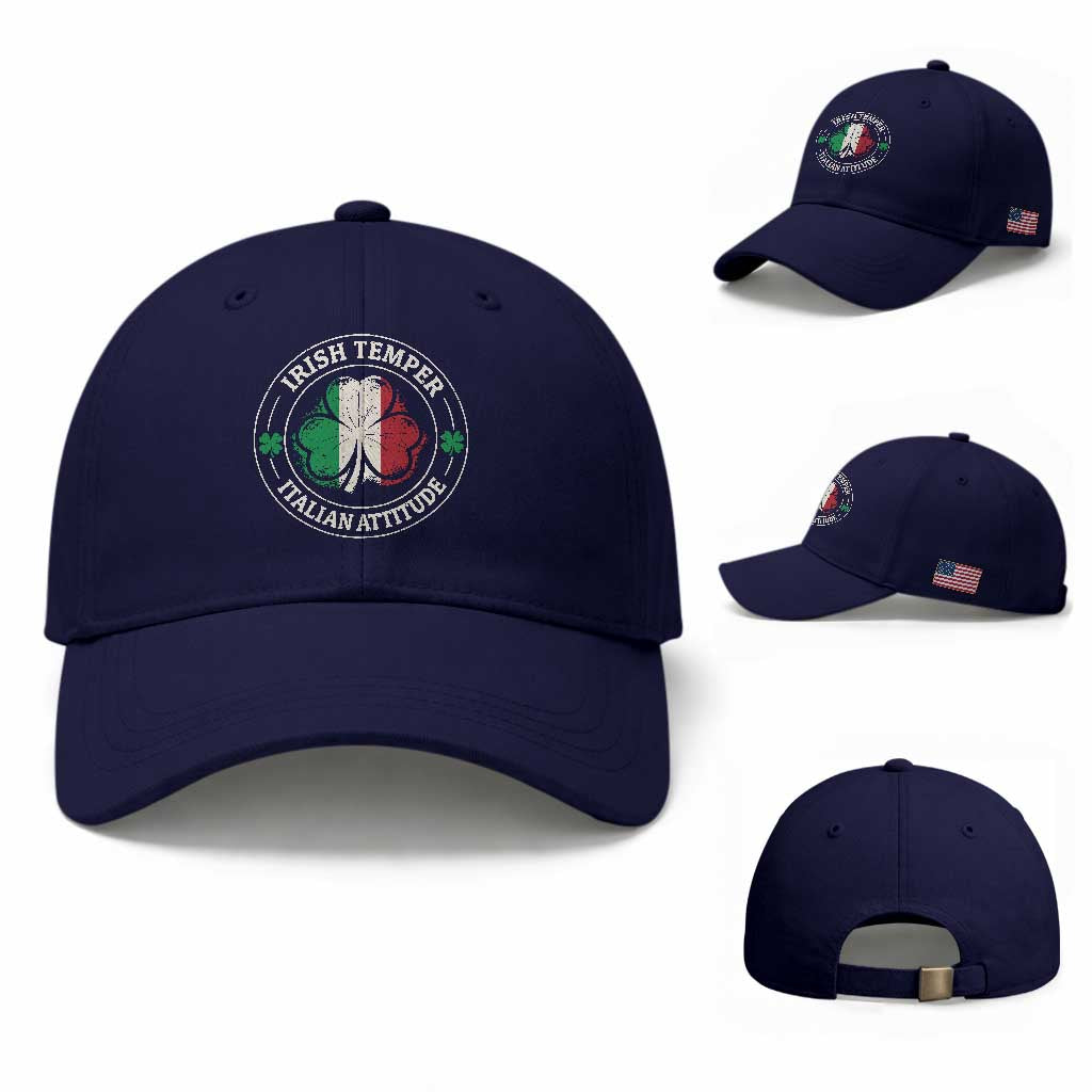Funny Irish Temper Italian Attitude Baseball Cap Irish Italian Pride Vintage Shamrock