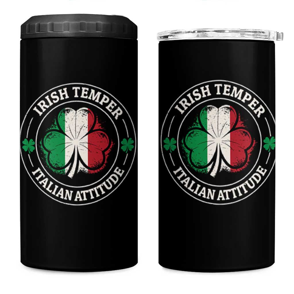Funny Irish Temper Italian Attitude 4 in 1 Can Cooler Tumbler Irish Italian Pride Vintage Shamrock