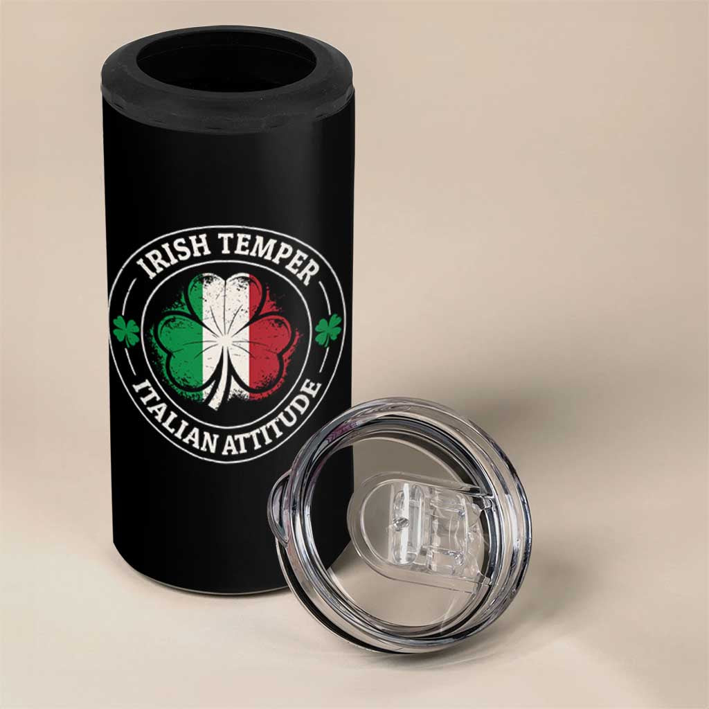 Funny Irish Temper Italian Attitude 4 in 1 Can Cooler Tumbler Irish Italian Pride Vintage Shamrock