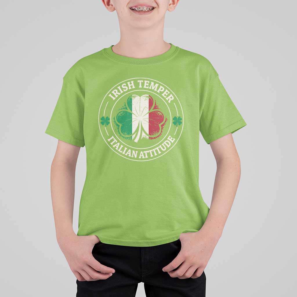 Funny Irish Temper Italian Attitude T Shirt For Kid Irish Italian Pride Vintage Shamrock