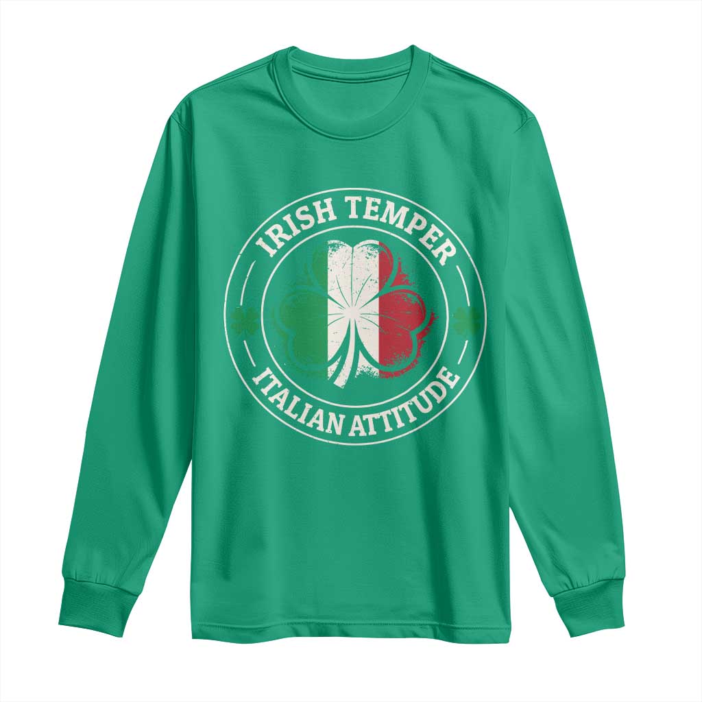 Funny Irish Temper Italian Attitude Long Sleeve Shirt Irish Italian Pride Vintage Shamrock