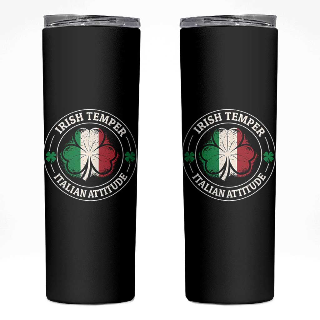 Funny Irish Temper Italian Attitude Skinny Tumbler Irish Italian Pride Vintage Shamrock