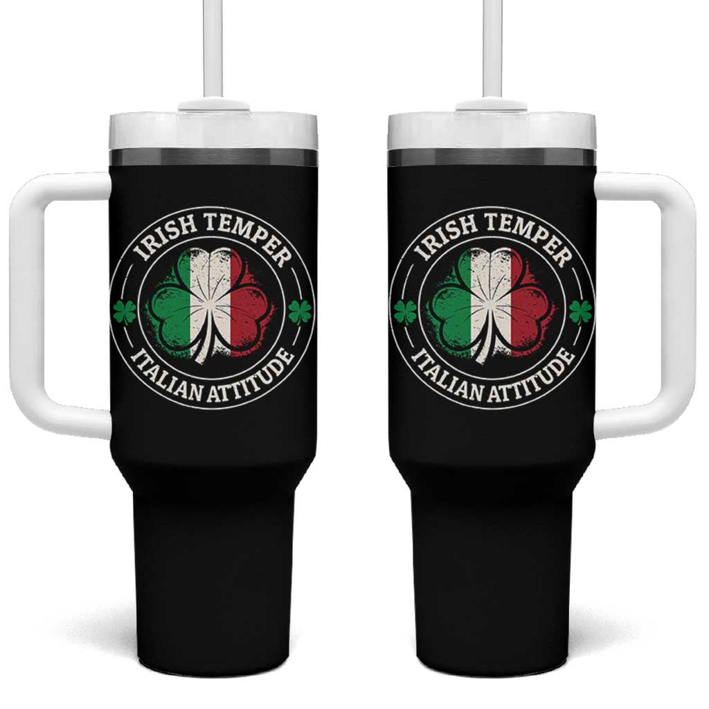 Funny Irish Temper Italian Attitude Tumbler With Handle Irish Italian Pride Vintage Shamrock