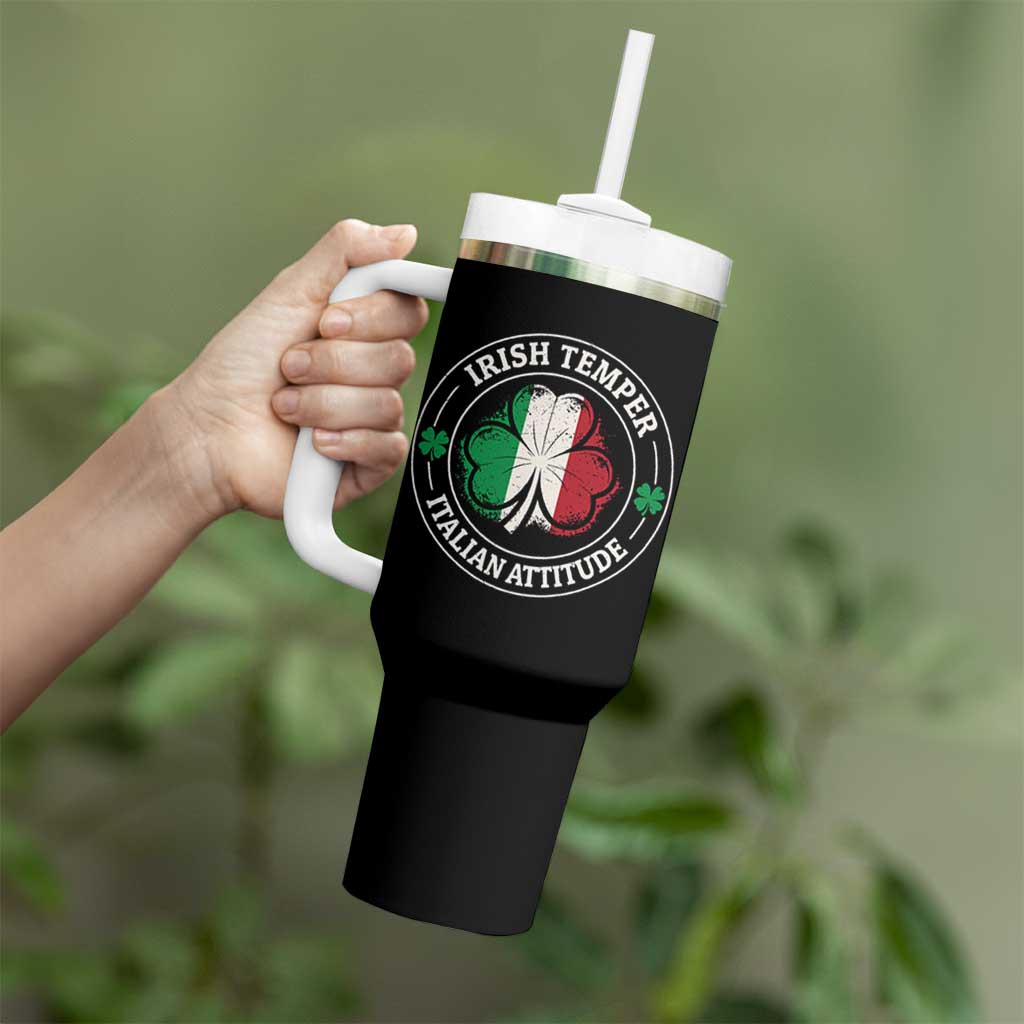 Funny Irish Temper Italian Attitude Tumbler With Handle Irish Italian Pride Vintage Shamrock