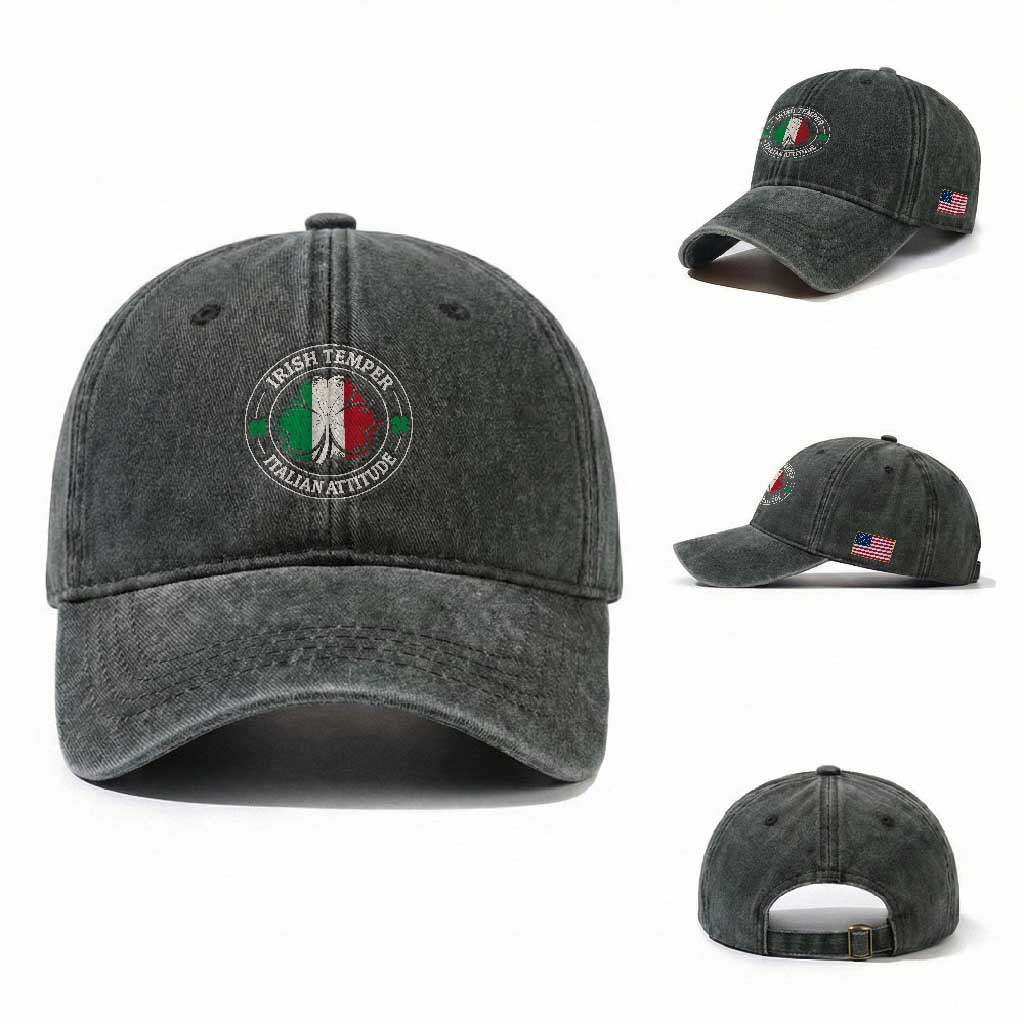 Funny Irish Temper Italian Attitude Washed Cotton Baseball Cap Irish Italian Pride Vintage Shamrock