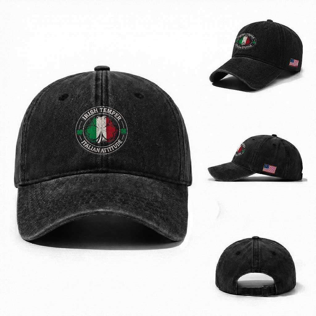 Funny Irish Temper Italian Attitude Washed Cotton Baseball Cap Irish Italian Pride Vintage Shamrock