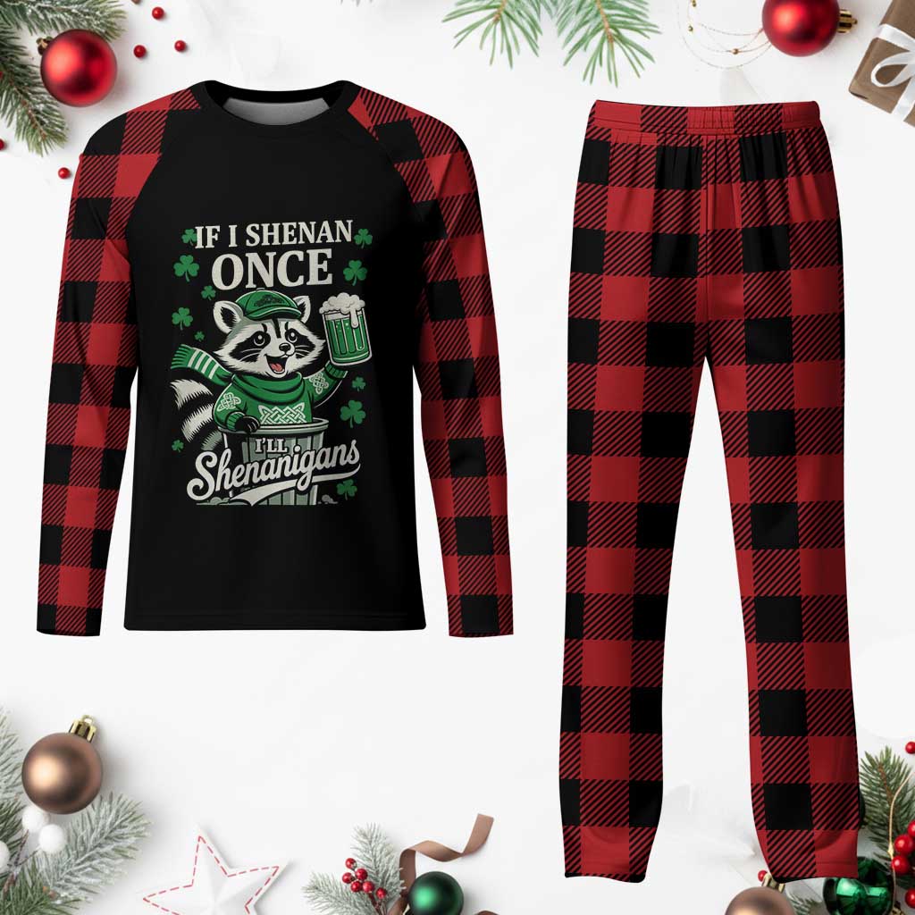 If I Shenan Once I Will Shenanigan Plaid Pajama Set St Patricks Day Raccoon