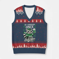 If I Shenan Once I Will Shenanigan V-Neck Knit Sweater Vest St Patricks Day Raccoon