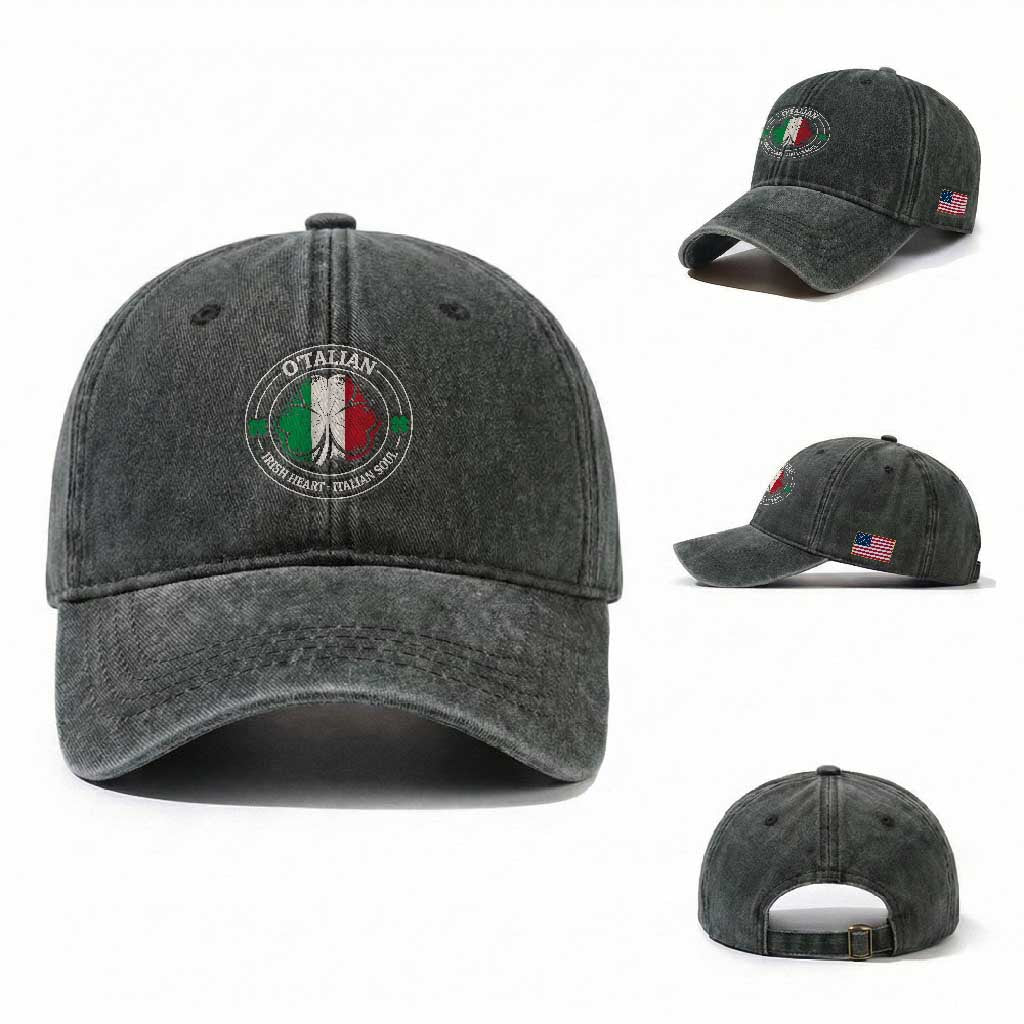 Irish Italian Pride Washed Cotton Baseball Cap O'Talian Irish Heart Italian Soul St Patricks Day