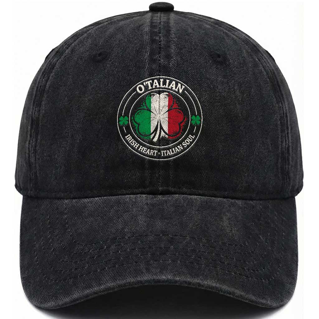 Irish Italian Pride Washed Cotton Baseball Cap O'Talian Irish Heart Italian Soul St Patricks Day