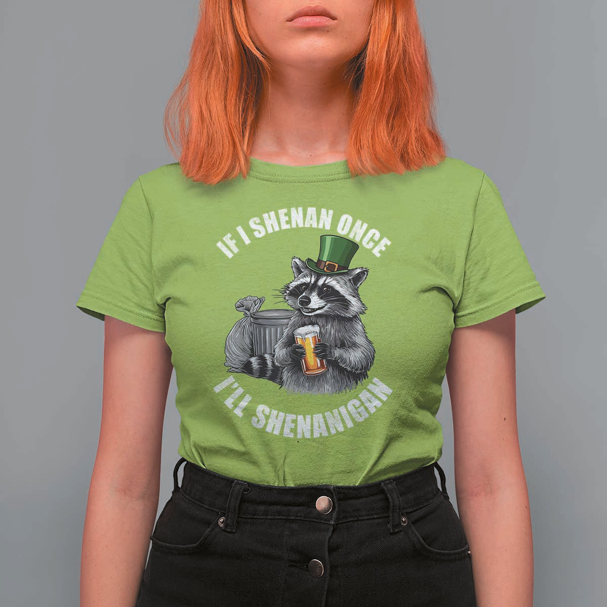 Funny St Patricks Day Raccoon If I Shenan Once I Will Shenanigan T Shirt For Women