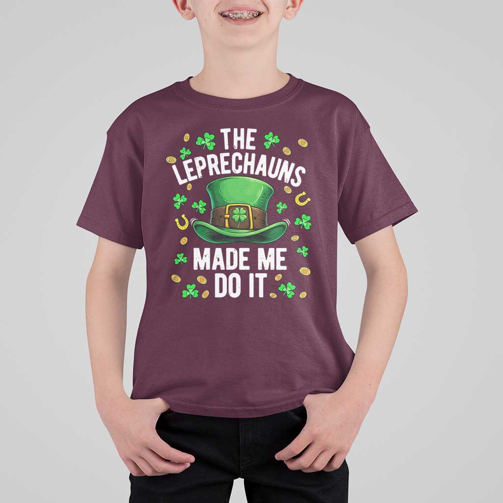 Funny St Patricks Day The Leprechauns Made Me Do It T Shirt For Kid