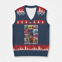 Punch The Monkey V-Neck Knit Sweater Vest In My Punch Era Baby Monkey Hugging Plush