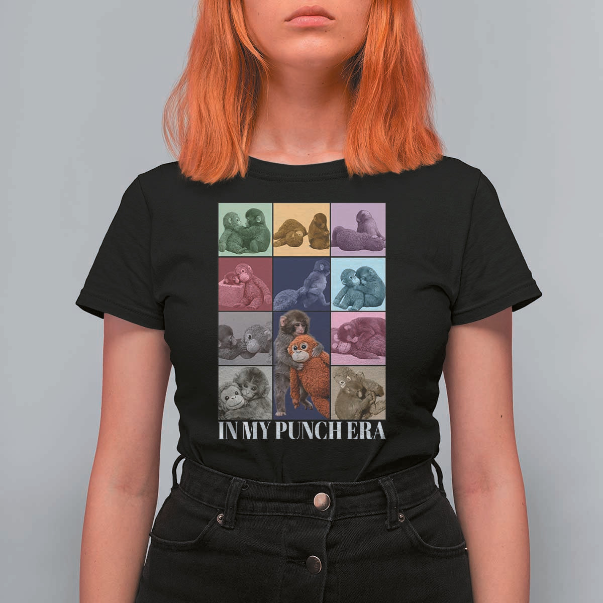 Punch The Monkey T Shirt For Women In My Punch Era Baby Monkey Hugging Plush