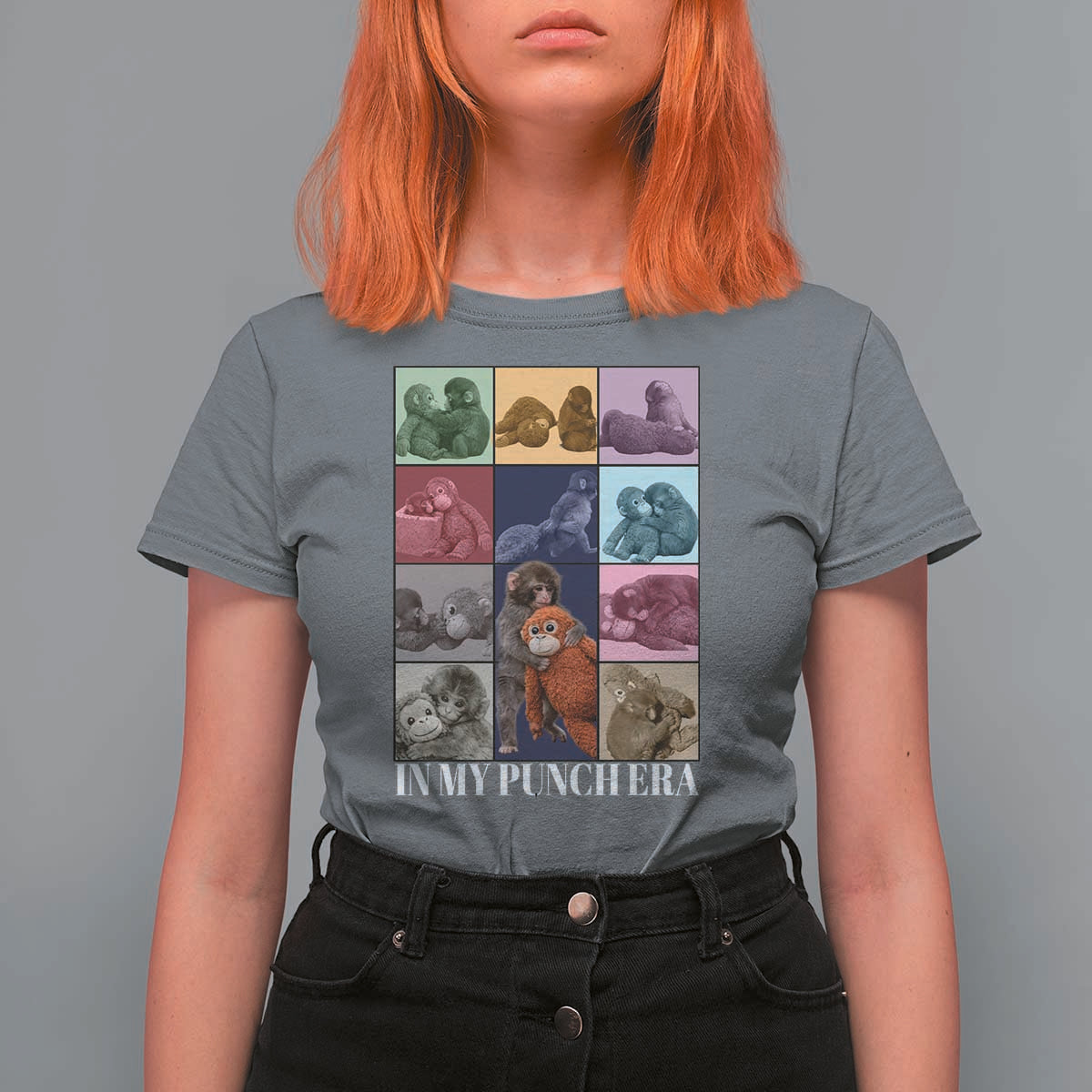Punch The Monkey T Shirt For Women In My Punch Era Baby Monkey Hugging Plush