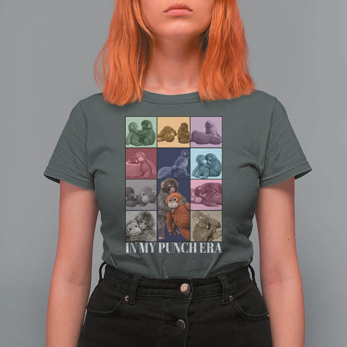Punch The Monkey T Shirt For Women In My Punch Era Baby Monkey Hugging Plush