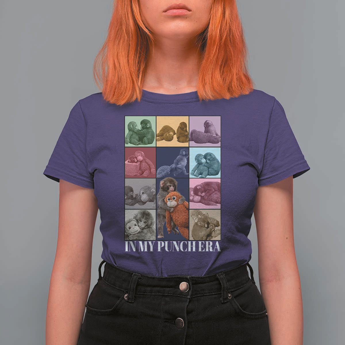 Punch The Monkey T Shirt For Women In My Punch Era Baby Monkey Hugging Plush