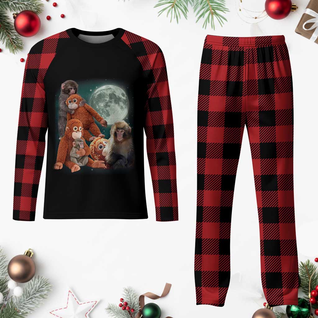 Baby Monkey Punch Plaid Pajama Set Three Punch Moon Orange Toy