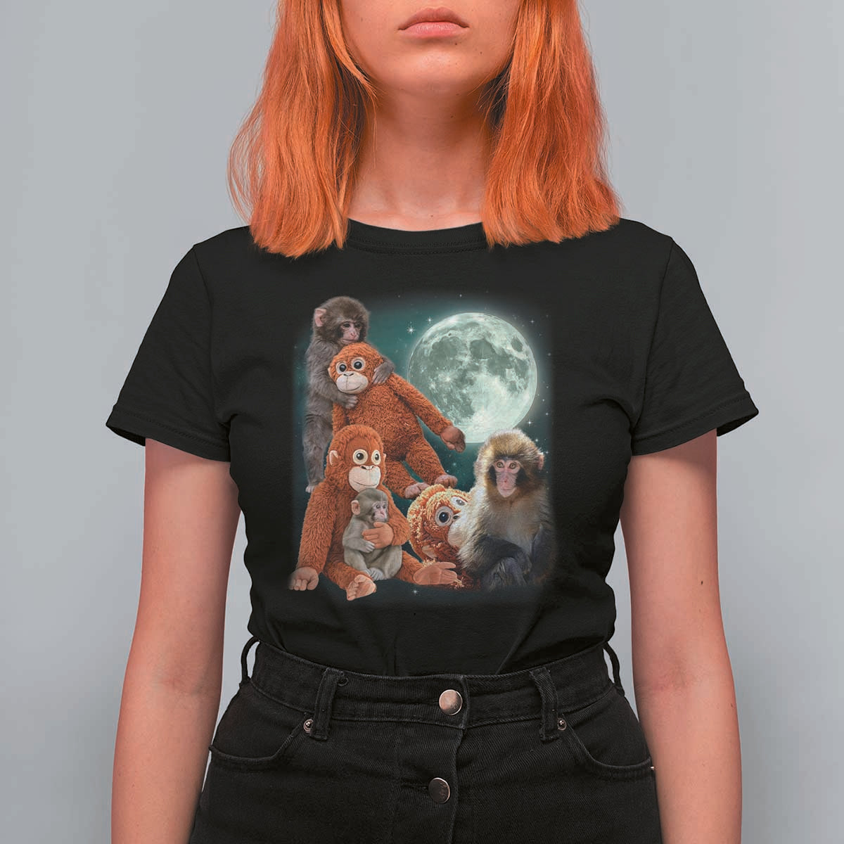 Baby Monkey Punch T Shirt For Women Three Punch Moon Orange Toy