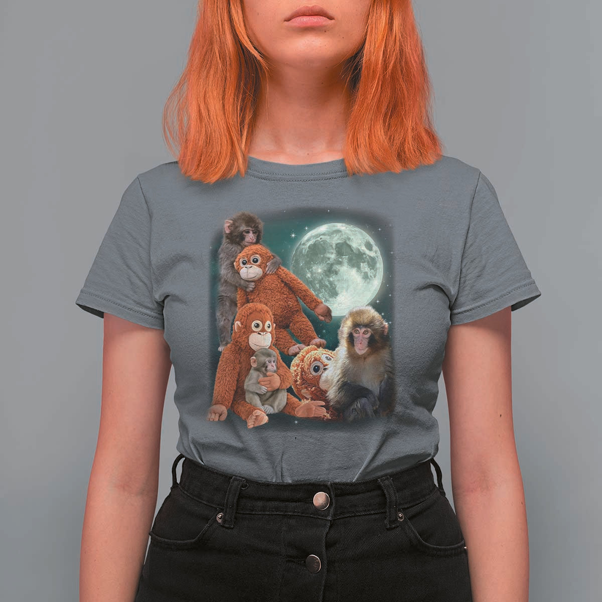 Baby Monkey Punch T Shirt For Women Three Punch Moon Orange Toy
