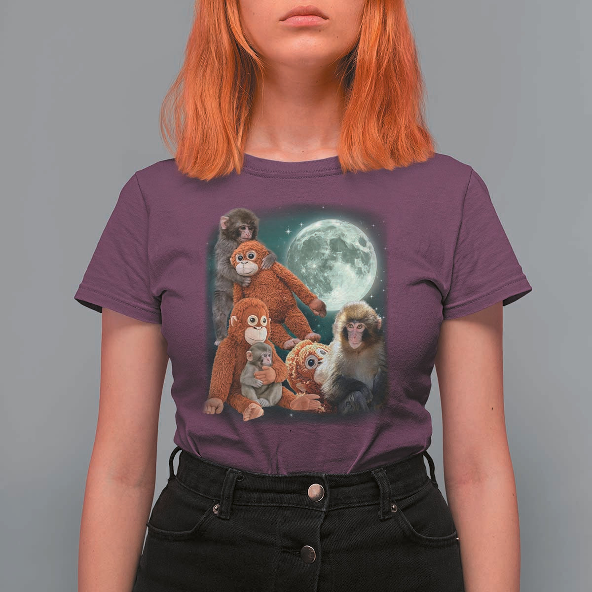 Baby Monkey Punch T Shirt For Women Three Punch Moon Orange Toy