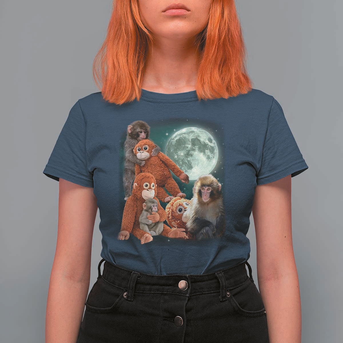 Baby Monkey Punch T Shirt For Women Three Punch Moon Orange Toy