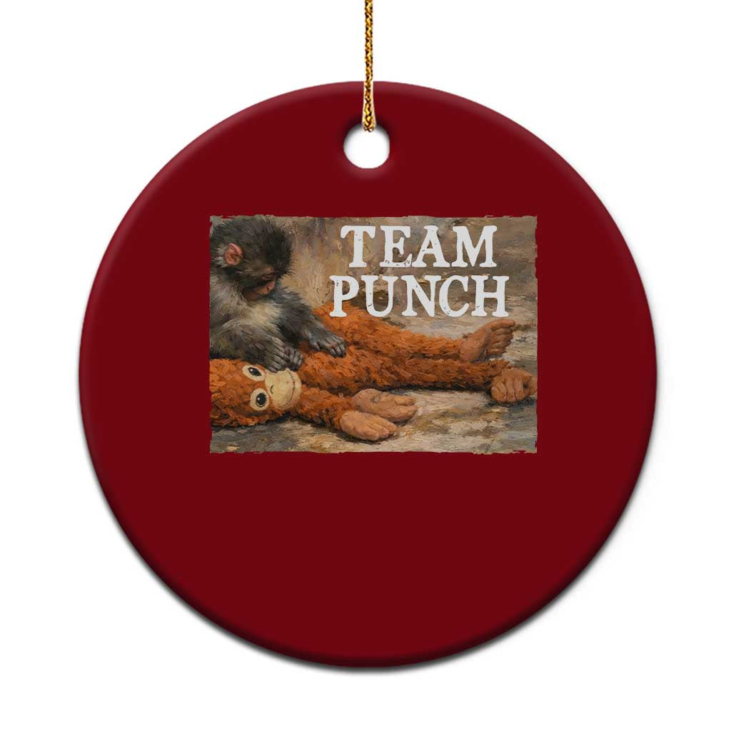 Team Punch Baby Monkey Plush Hugging Meme Ceramic Ornament