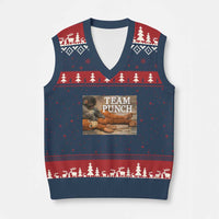 Team Punch Baby Monkey Plush Hugging Meme V-Neck Knit Sweater Vest