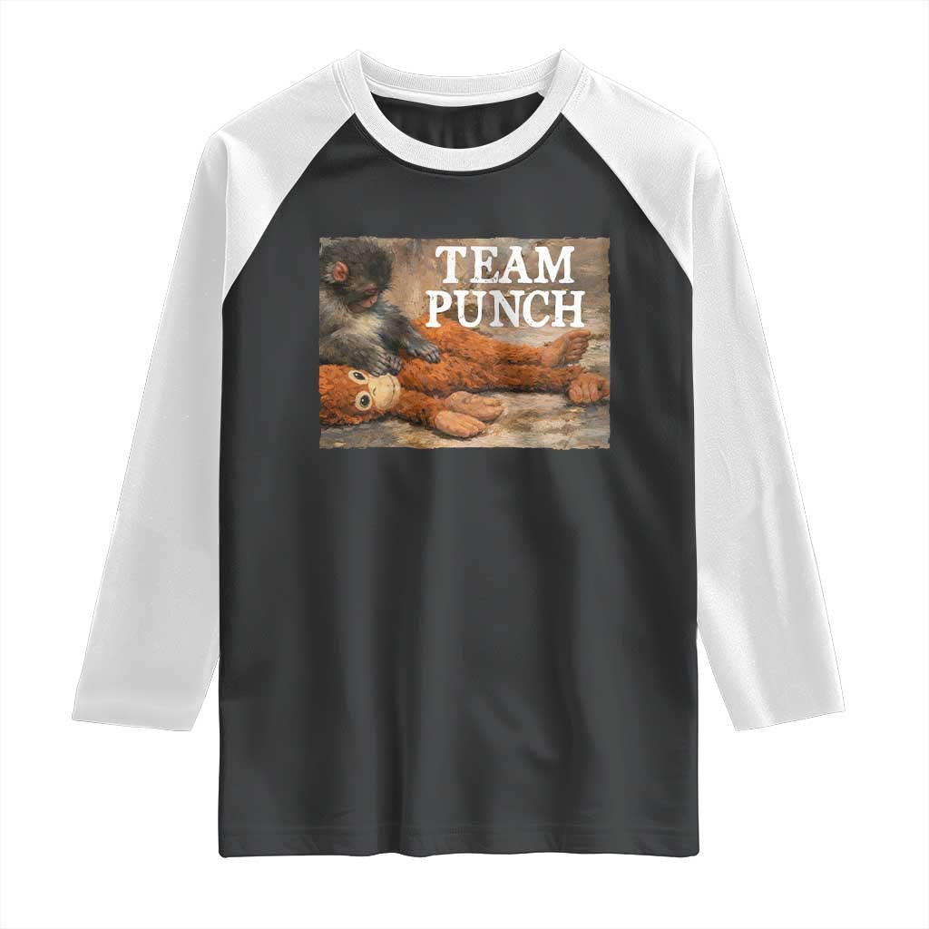 Team Punch Baby Monkey Plush Hugging Meme Raglan Shirt