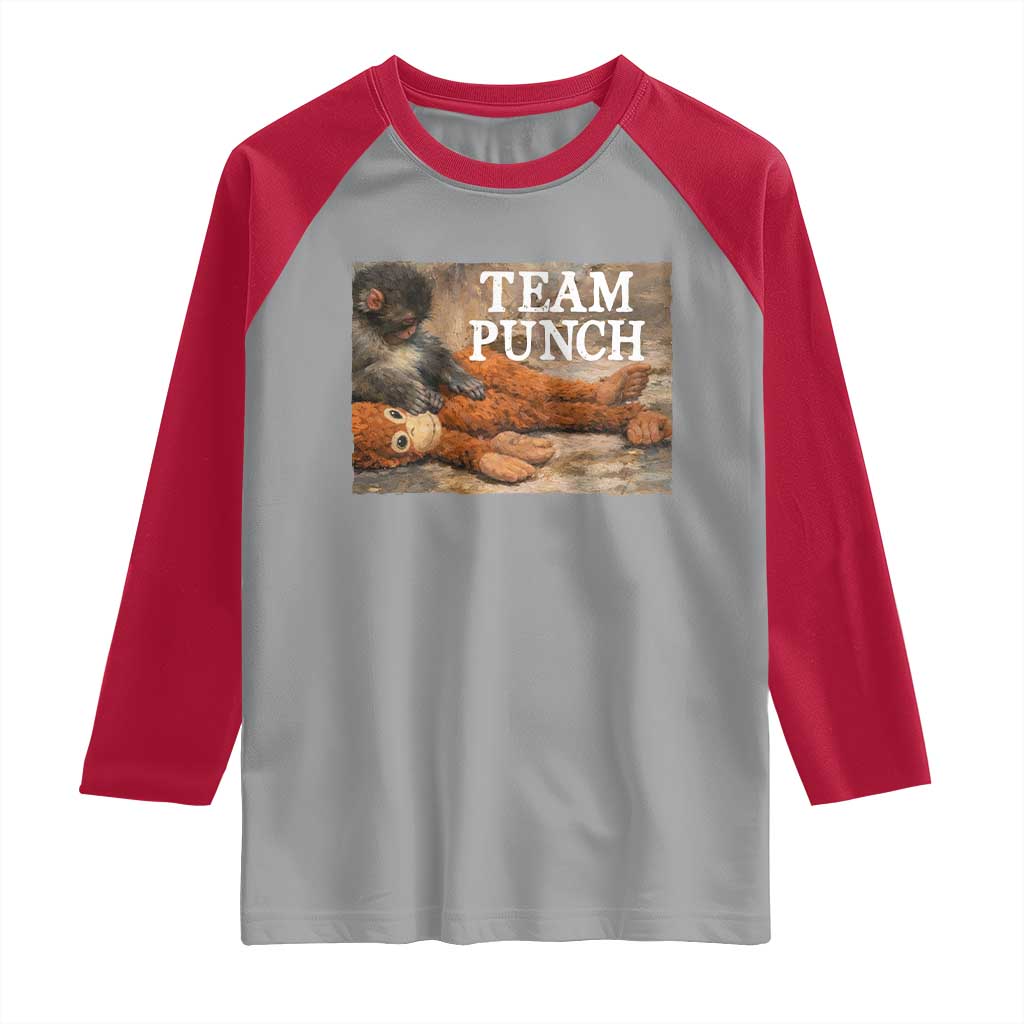 Team Punch Baby Monkey Plush Hugging Meme Raglan Shirt