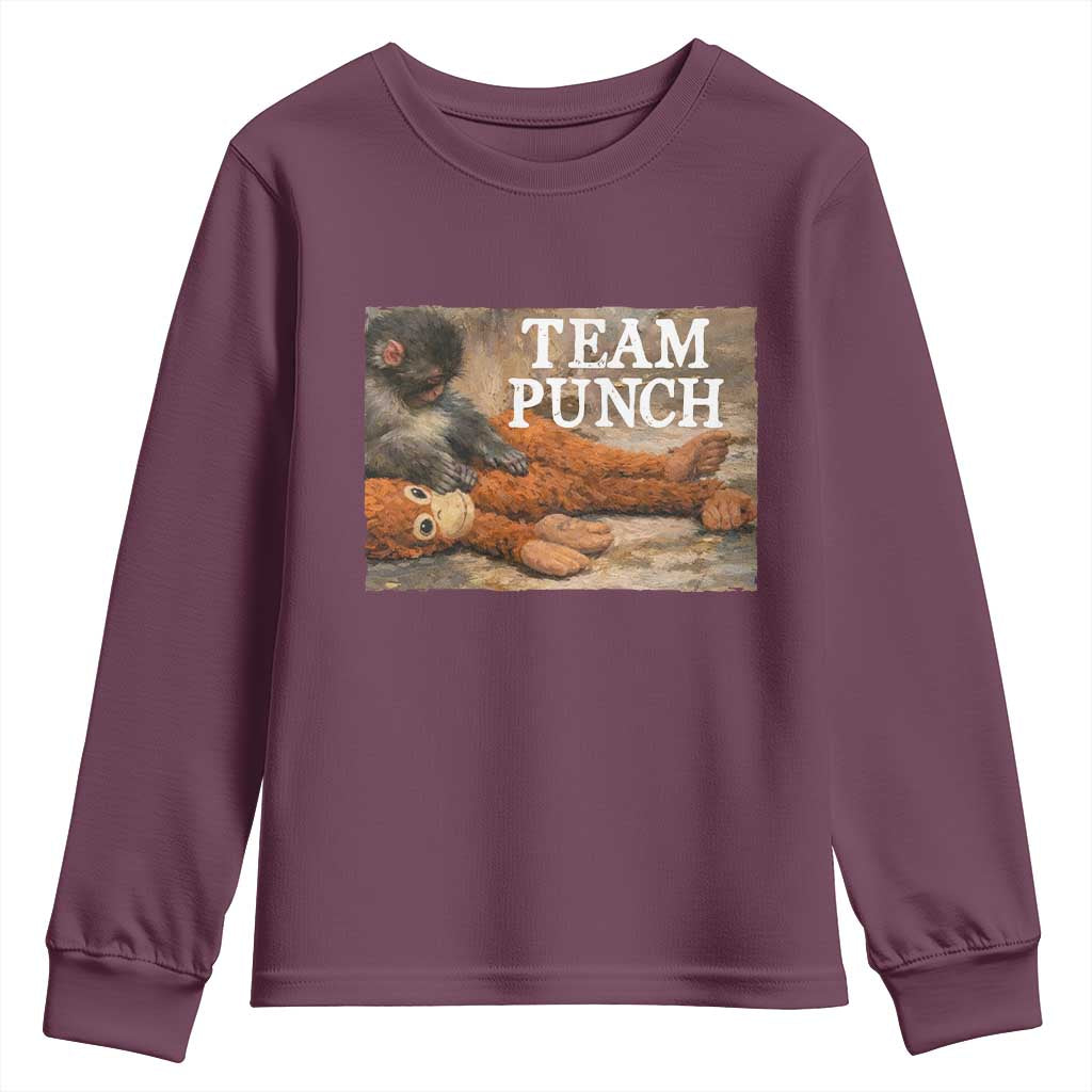 Team Punch Baby Monkey Plush Hugging Meme Youth Sweatshirt