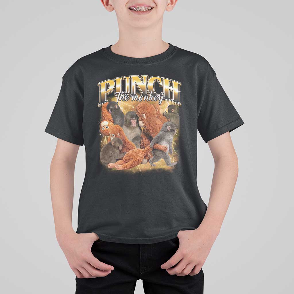Punch The Monkey T Shirt For Kid Baby Monkey Punch Plush Hugging 90s Bootleg