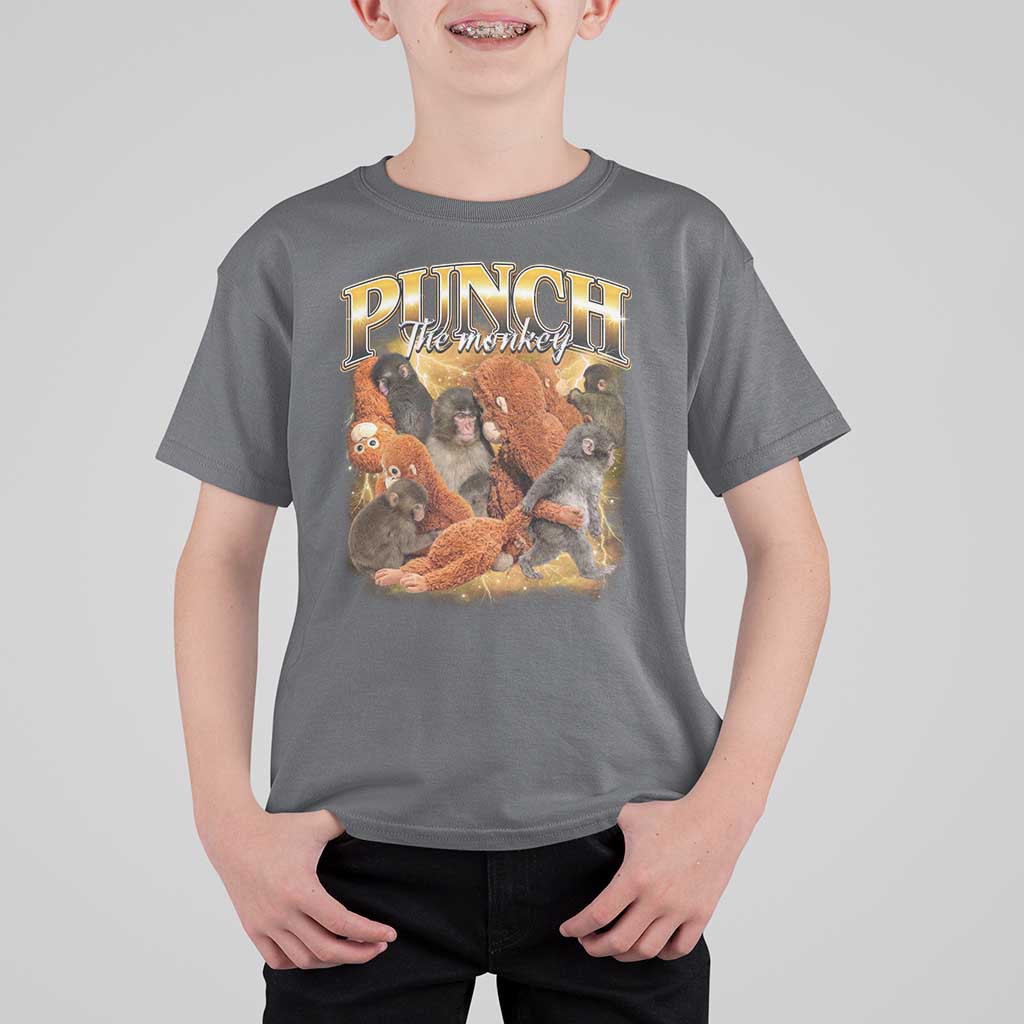 Punch The Monkey T Shirt For Kid Baby Monkey Punch Plush Hugging 90s Bootleg
