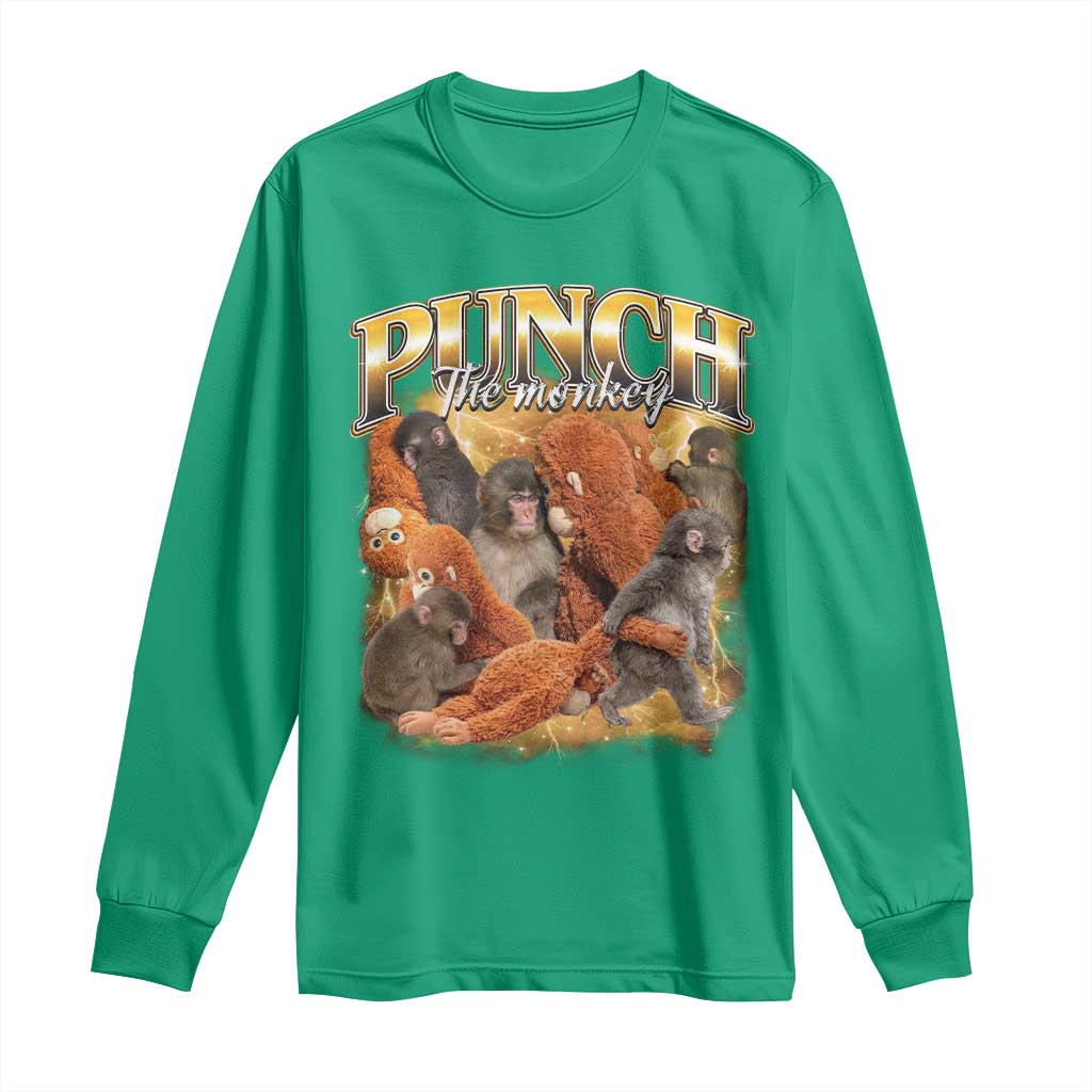 Punch The Monkey Long Sleeve Shirt Baby Monkey Punch Plush Hugging 90s Bootleg