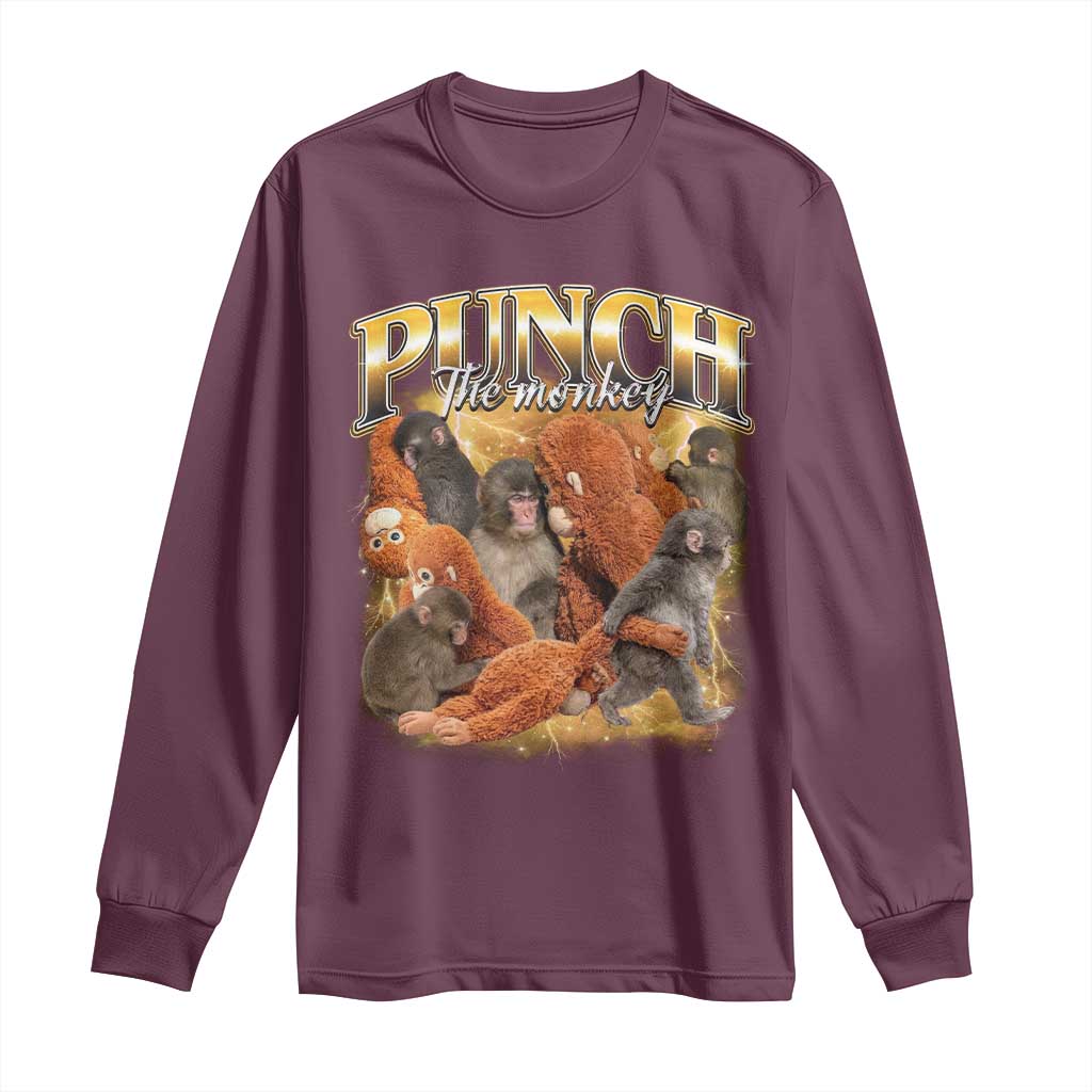 Punch The Monkey Long Sleeve Shirt Baby Monkey Punch Plush Hugging 90s Bootleg