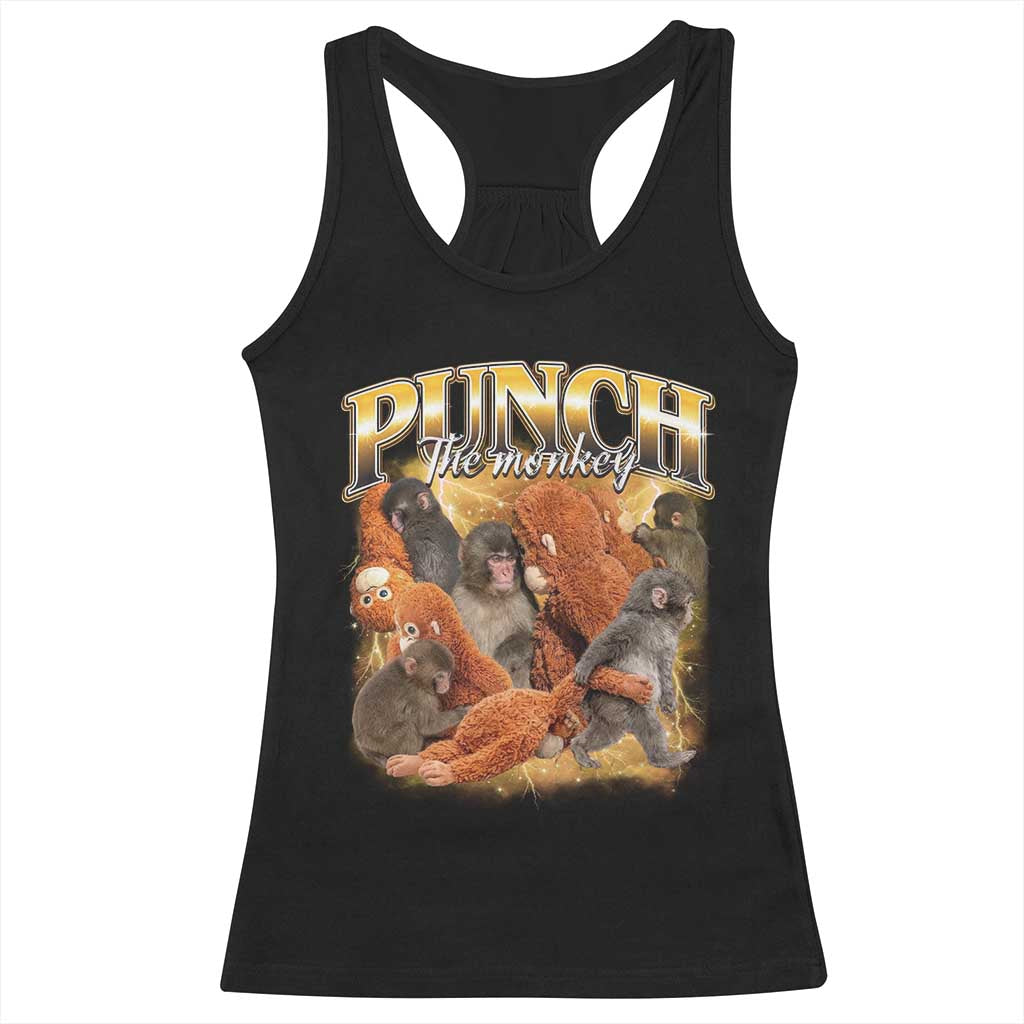Punch The Monkey Racerback Tank Top Baby Monkey Punch Plush Hugging 90s Bootleg