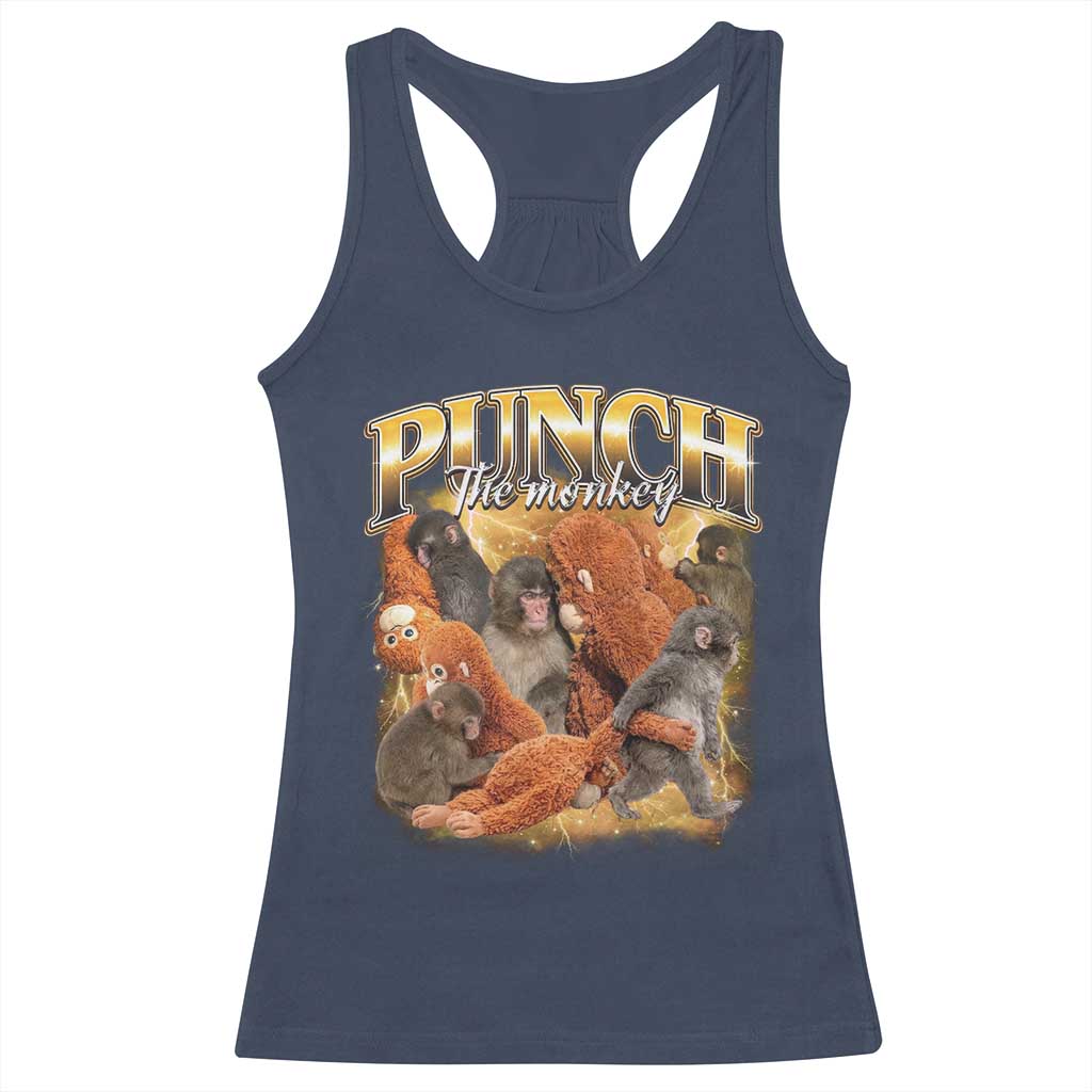 Punch The Monkey Racerback Tank Top Baby Monkey Punch Plush Hugging 90s Bootleg