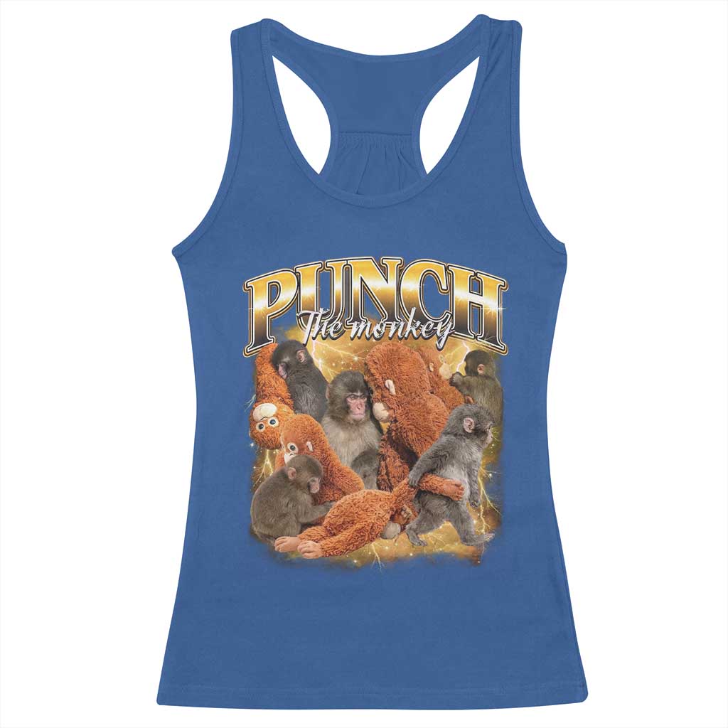 Punch The Monkey Racerback Tank Top Baby Monkey Punch Plush Hugging 90s Bootleg