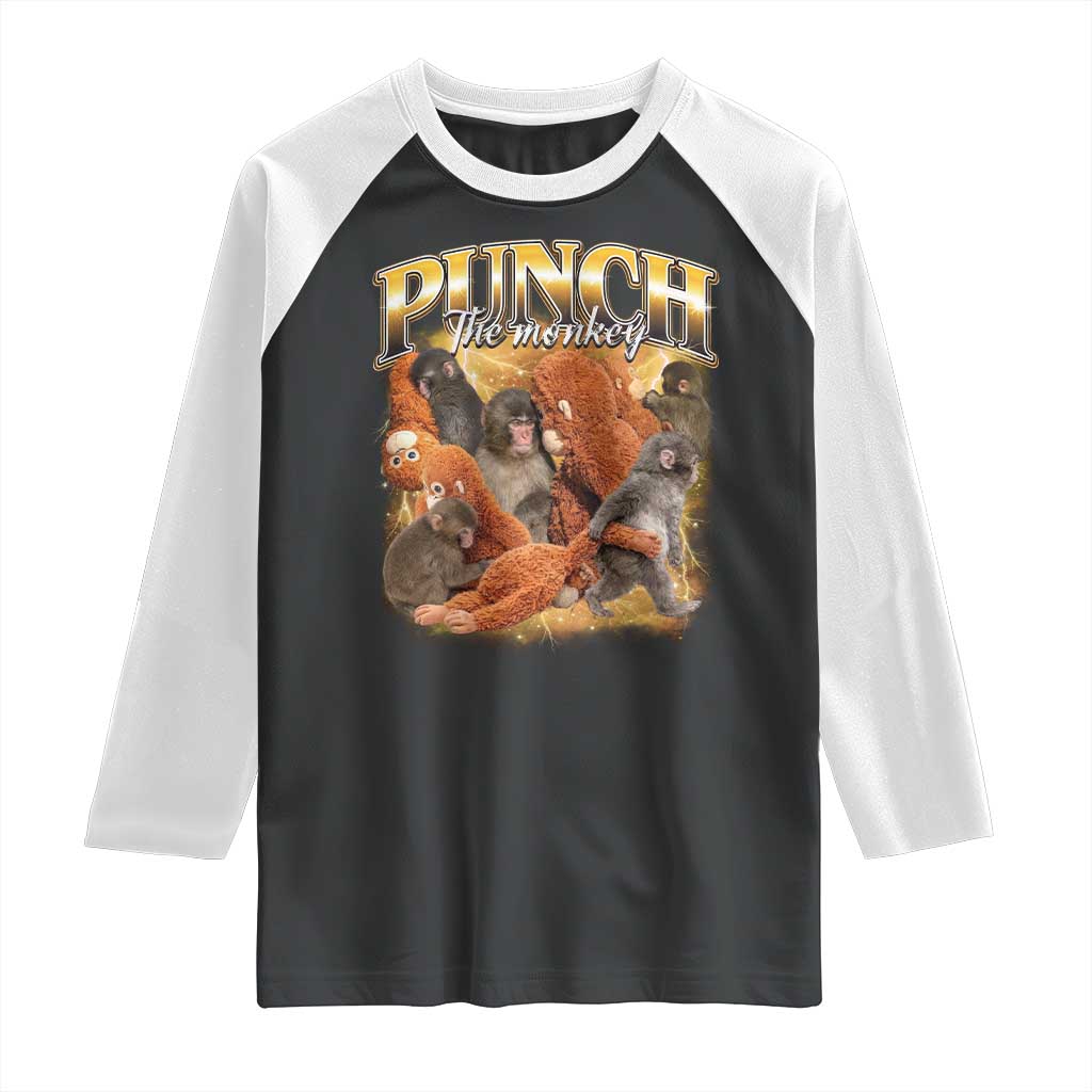 Punch The Monkey Raglan Shirt Baby Monkey Punch Plush Hugging 90s Bootleg