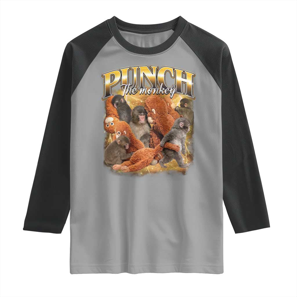 Punch The Monkey Raglan Shirt Baby Monkey Punch Plush Hugging 90s Bootleg
