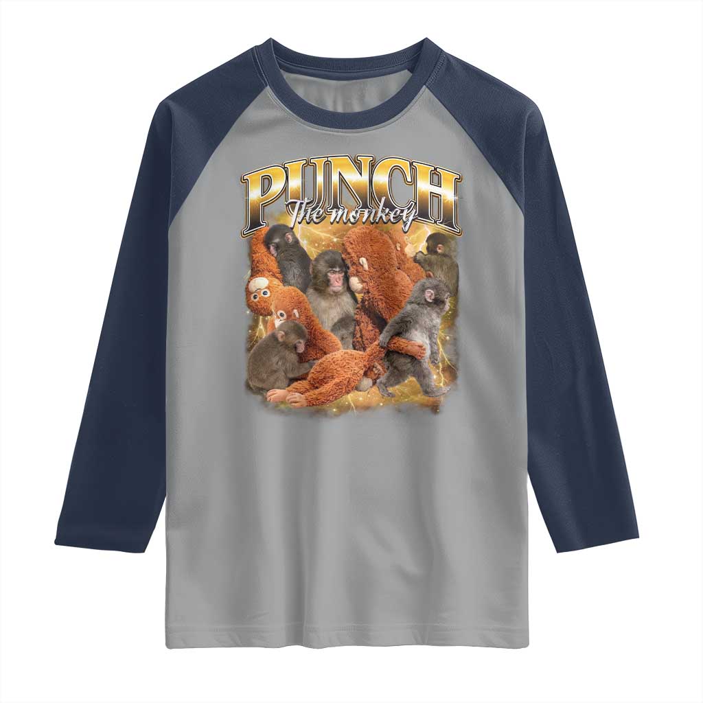 Punch The Monkey Raglan Shirt Baby Monkey Punch Plush Hugging 90s Bootleg