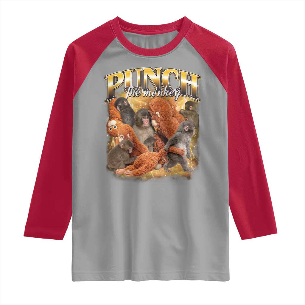 Punch The Monkey Raglan Shirt Baby Monkey Punch Plush Hugging 90s Bootleg
