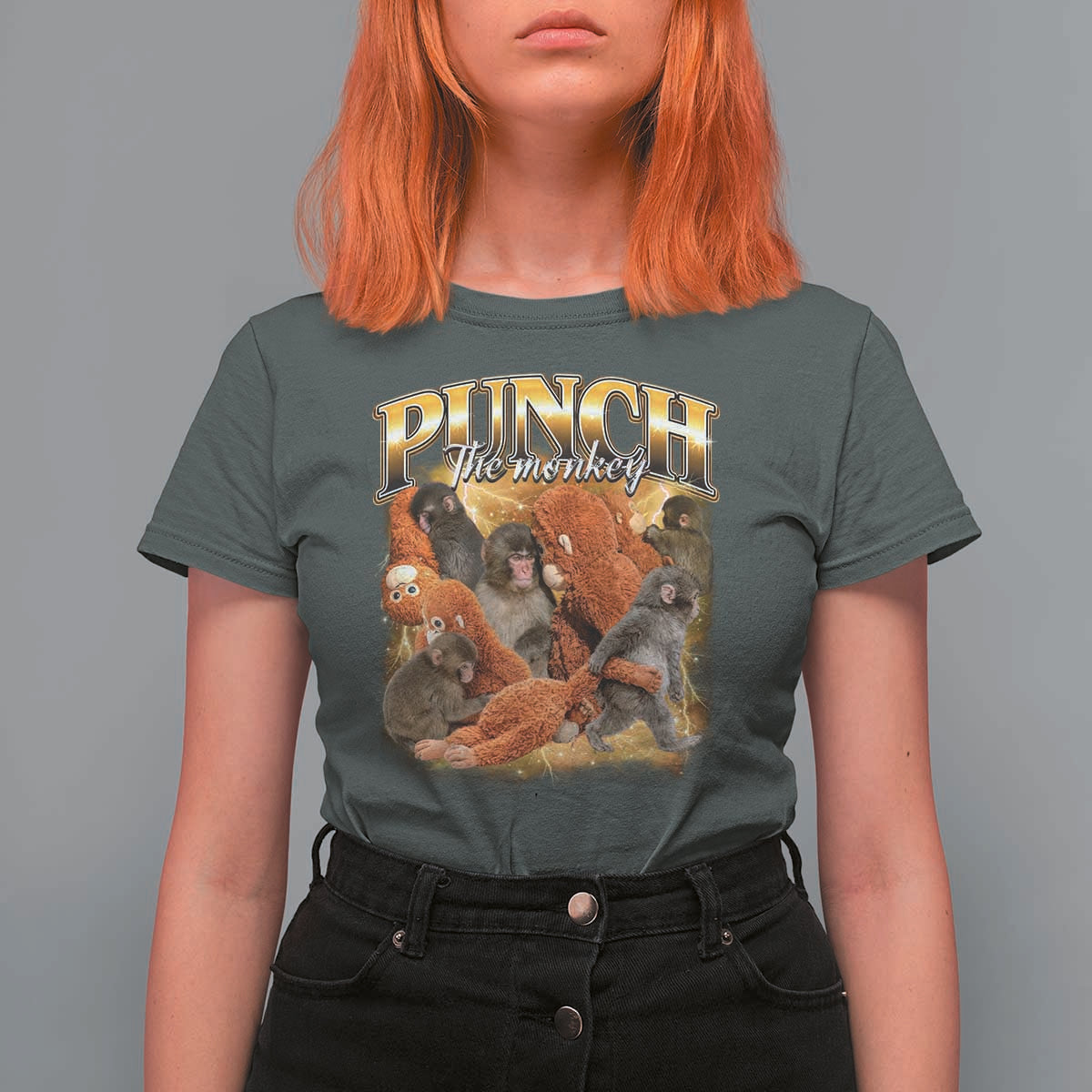 Punch The Monkey T Shirt For Women Baby Monkey Punch Plush Hugging 90s Bootleg