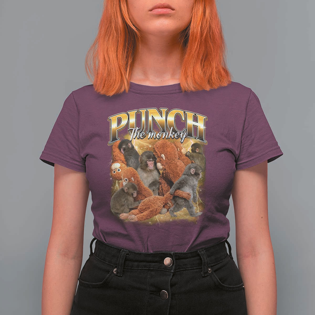 Punch The Monkey T Shirt For Women Baby Monkey Punch Plush Hugging 90s Bootleg