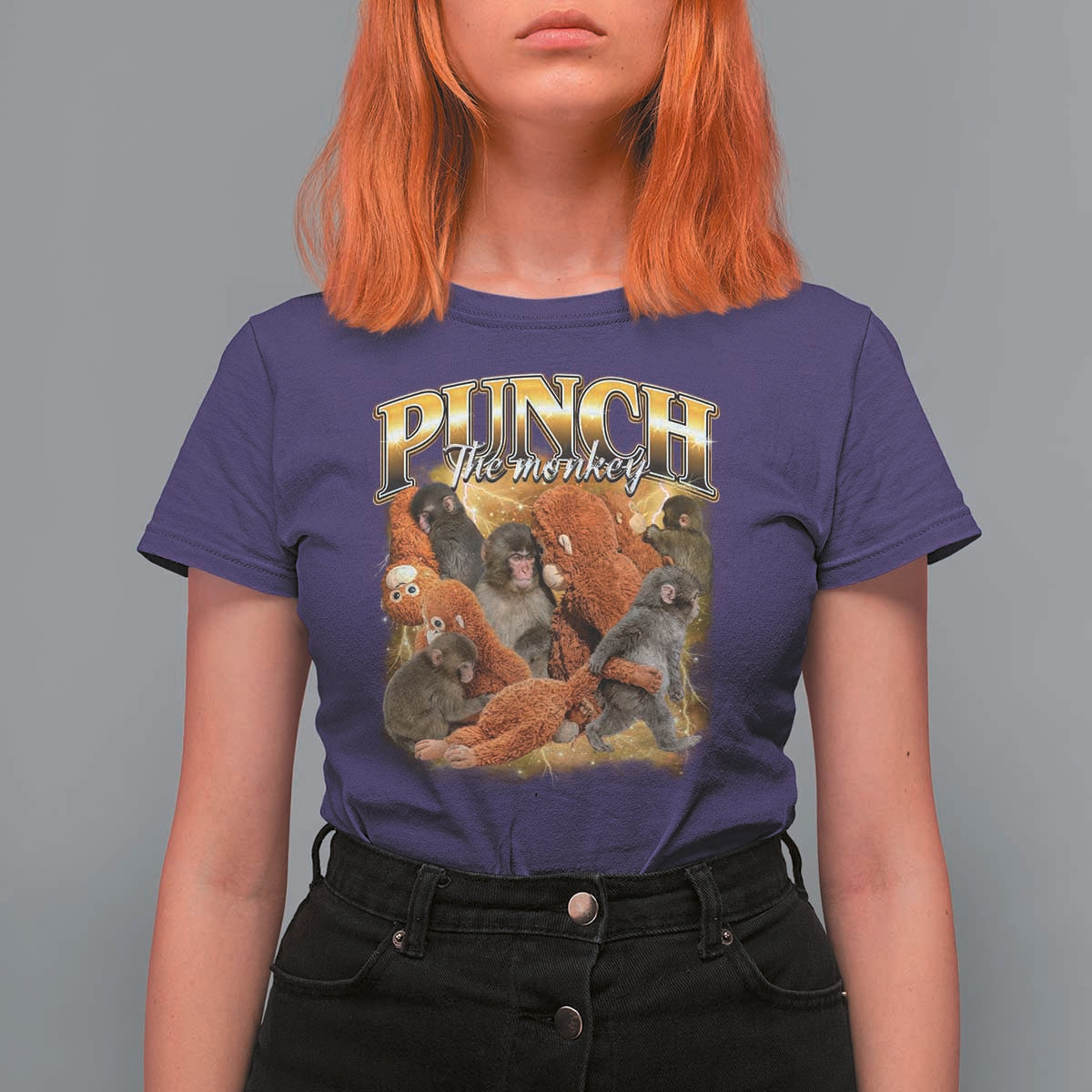 Punch The Monkey T Shirt For Women Baby Monkey Punch Plush Hugging 90s Bootleg