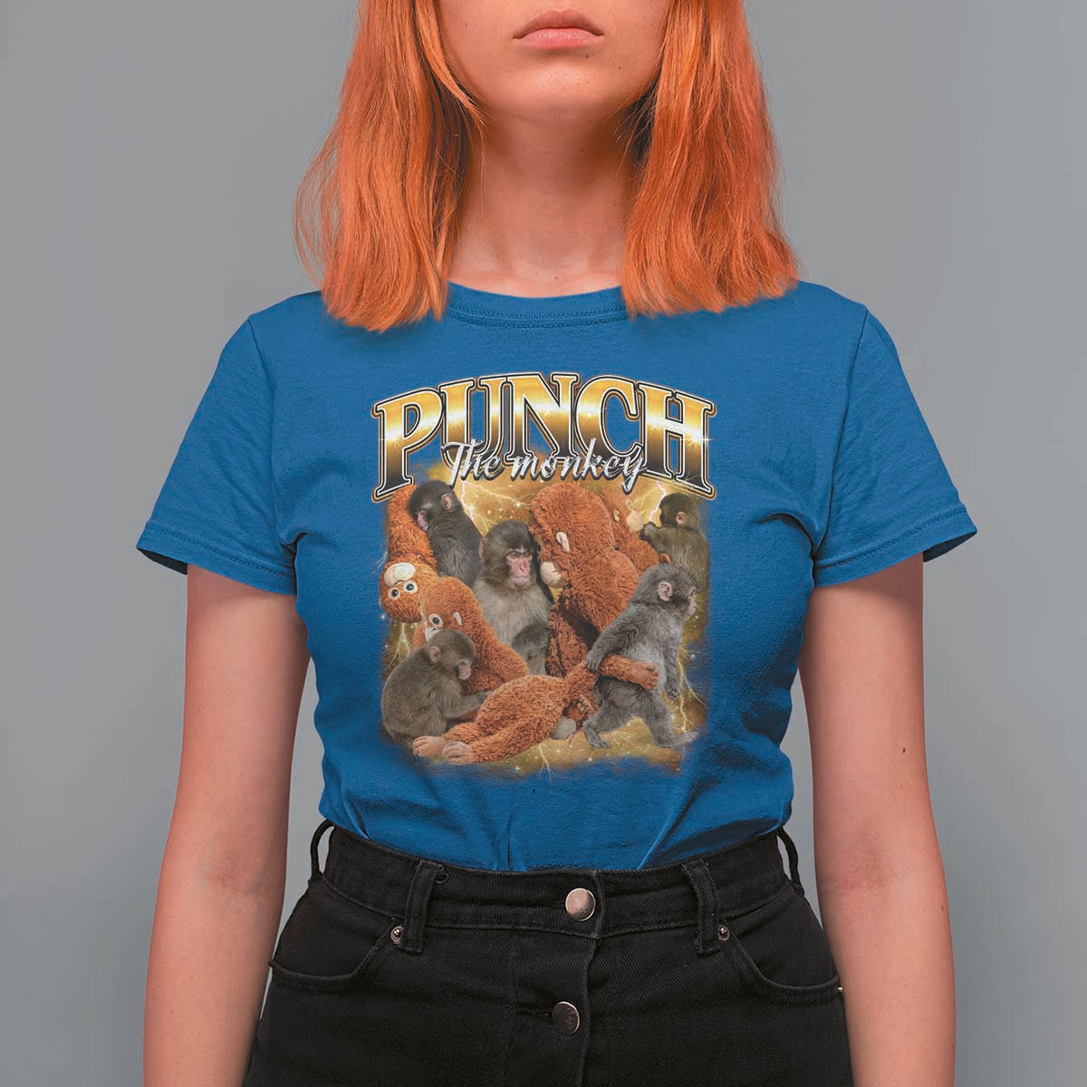 Punch The Monkey T Shirt For Women Baby Monkey Punch Plush Hugging 90s Bootleg