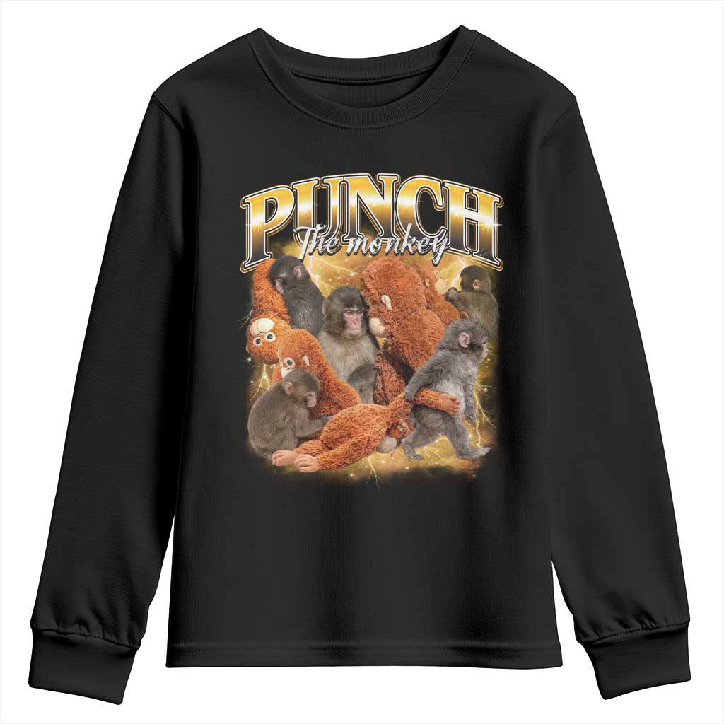 Punch The Monkey Youth Sweatshirt Baby Monkey Punch Plush Hugging 90s Bootleg
